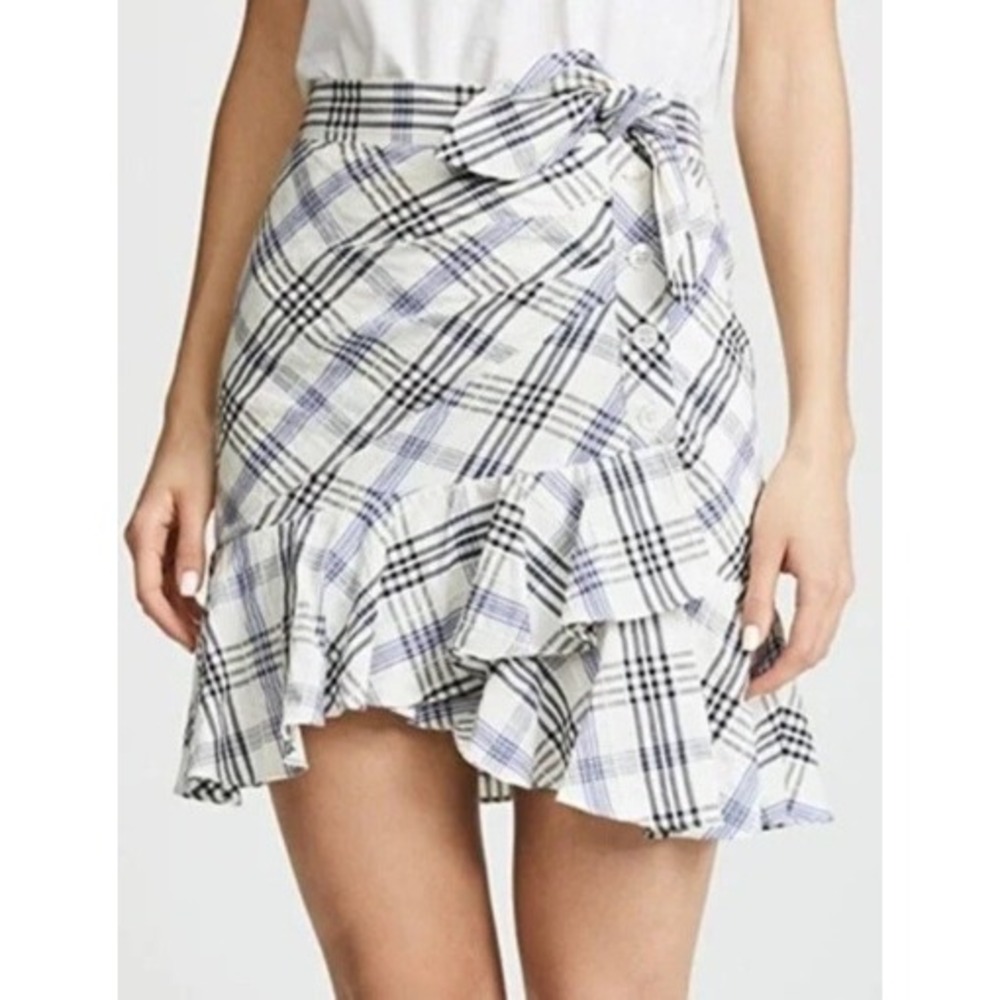 Veronica Beard White Plaid Ruffle Mini Skirt